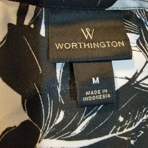 Worthington Womens Medium Black Floral Print Flutter Sleeve V Neck Blouse Top - Picture 6 of 7